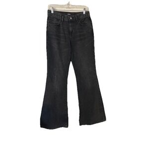 Express‎ Women's 70s Flare Mid Rise Jeans Y2K  Black Sz 4 Regular Boho